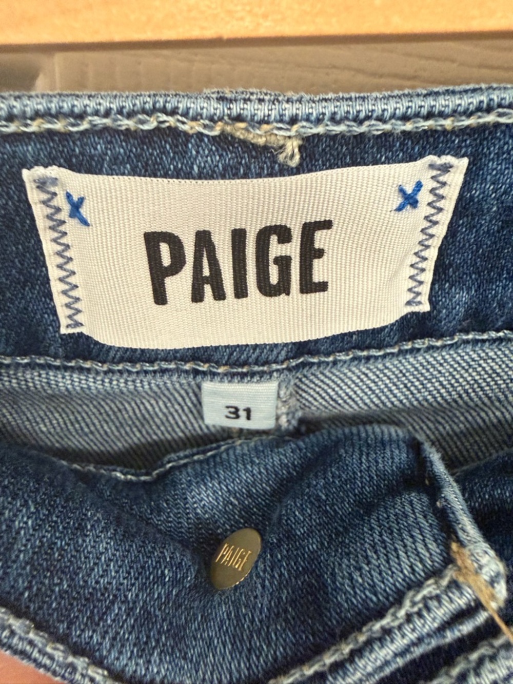 Paige Anessa 31”-  Raw Edge Women's Dark Blue Wide-Leg Jeans - Picture 3 of 4